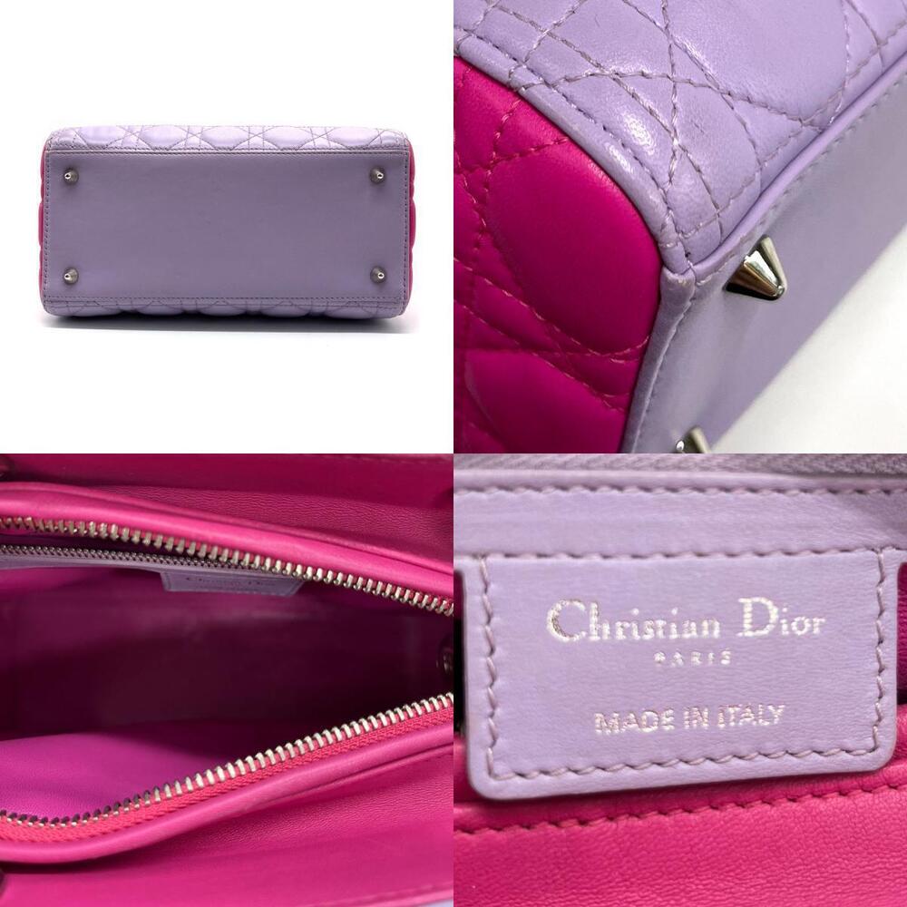 Christian Dior Lady 2way Shoulder Bag lambskin hot pink purple silver - Picture 4 of 5